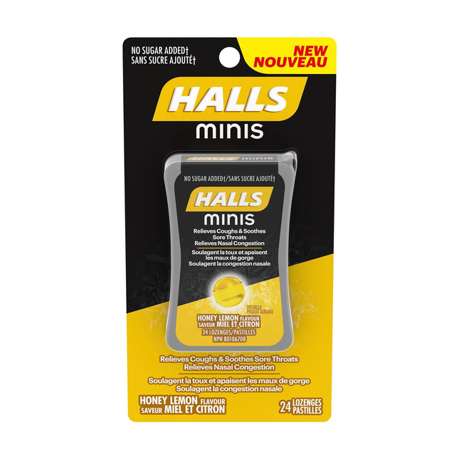 Halls Minis - Sans sucre ajouté - Saveur miel et citron | 24 pastilles