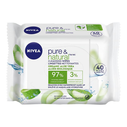 Nivea - Lingettes démaquillantes Pure & Natural, Aloé vera | 40 lingettes