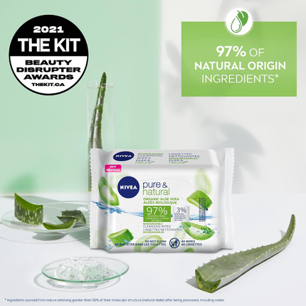 Nivea - Lingettes démaquillantes Pure & Natural, Aloé vera | 40 lingettes