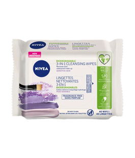Nivea - 3 in 1 Biodegradable Cleansing Wipes - for Sensitive Skin - Fragrance Free | 40 Wipes
