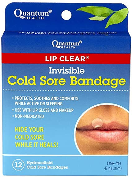 Quantum Health Lip Clear Invisible Cold Sore Bandage | 12 Hydrocolloid Bandages