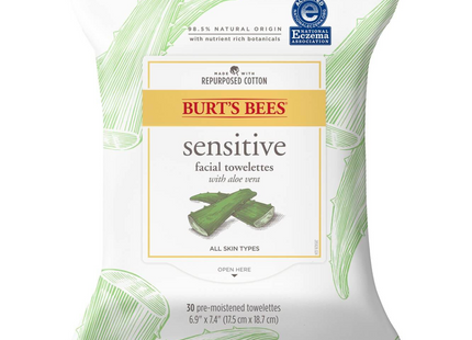 Burt's Bees - Lingettes nettoyantes pour le visage avec extrait de coton pour peaux sensibles | 30 lingettes