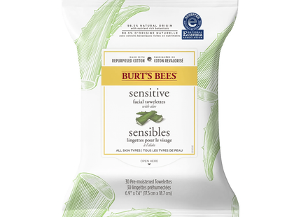 Burt's Bees - Facial Cleansing Towelettes with Cotton Extract for Sensitive Skin | 30 Towelettes