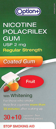 Option+ 2 mg Nicotine Polacrilex Coated Gum with Whitening - Fruit | 40 Pieces
