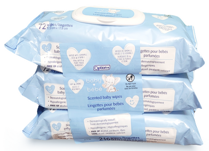 Option+ Scented Baby Wipes | 3 Packs x 72 Wipes