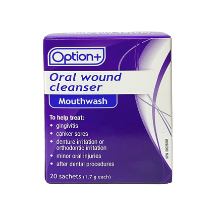 Option+ Nettoyant pour plaies orales Rince-bouche | 20 paquets