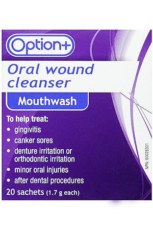 Option+ Nettoyant pour plaies orales Rince-bouche | 20 paquets