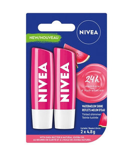 Nivea - 24H Moisture - Watermelon Shine - Tinted Shimmer Lip Balm | 2 X 4.8 g
