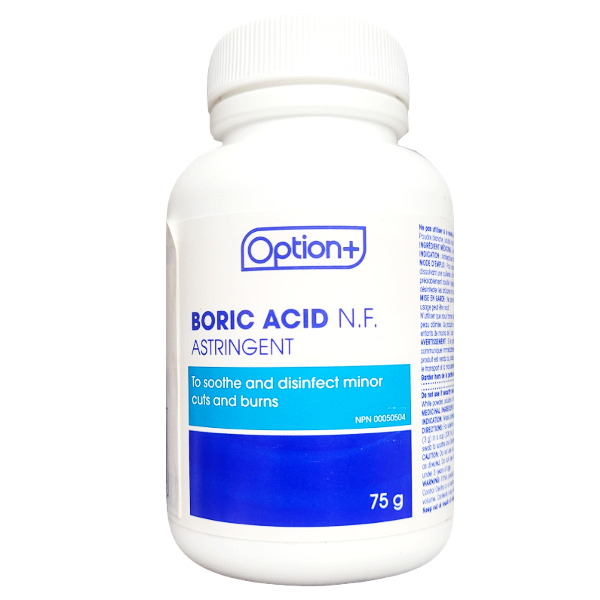 Option+ - Boric Acid N.F. Astringent Antiseptic For Minor Cuts & Burns | 75g
