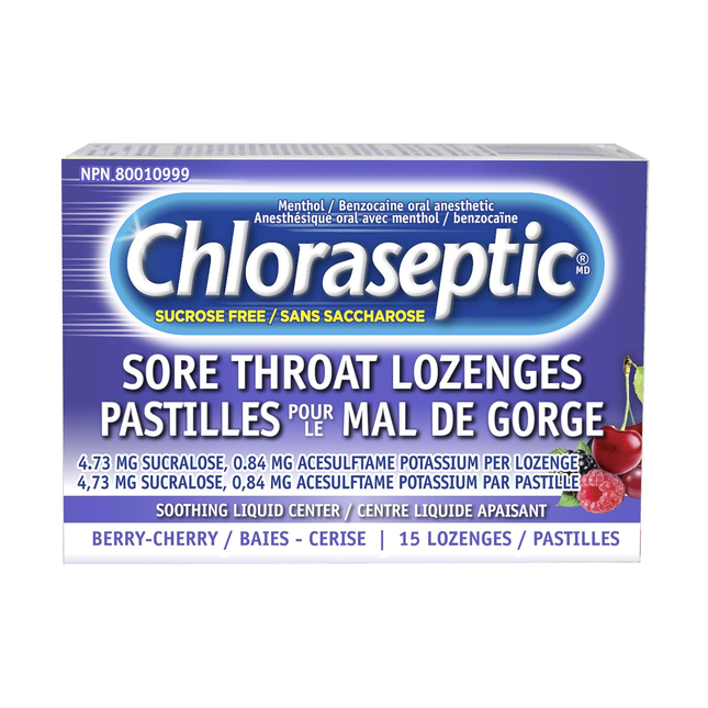 Chloraseptic - Pastilles pour la gorge sans sucre, Baies-Cerises | 15 Pastilles