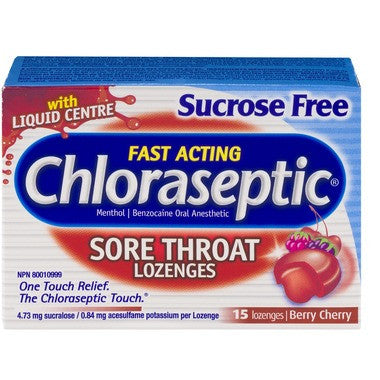 Chloraseptic - Fast Acting Sucrose Free Sore Throat Lozenges - Berry Cherry | 15 Lozenges