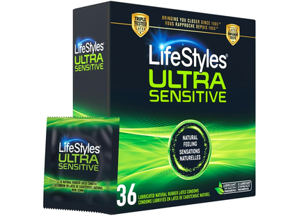 LifeStyles - Latex de caoutchouc naturel lubrifié ultra sensible | 14 ou 36 préservatifs