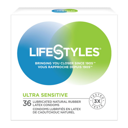 LIFESTYLES - Préservatifs en latex de caoutchouc naturel lubrifiés ultra sensibles | 14 ou 36 unités
