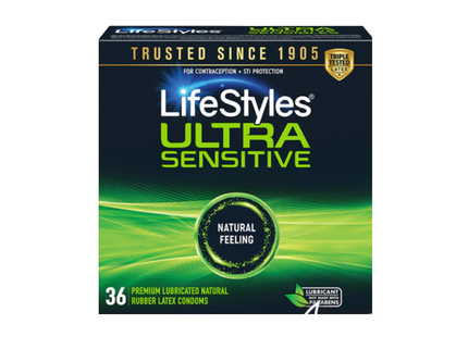 LifeStyles - Latex de caoutchouc naturel lubrifié ultra sensible | 14 ou 36 préservatifs