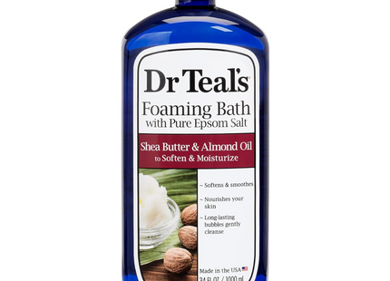 Dr Teal's - Bain moussant au beurre de karité et à l'huile d'amande avec sel d'Epsom pur | 1 litre