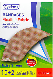 Option+ Extra Strong Flexible Fabric Elbow Bandages | 12 Count