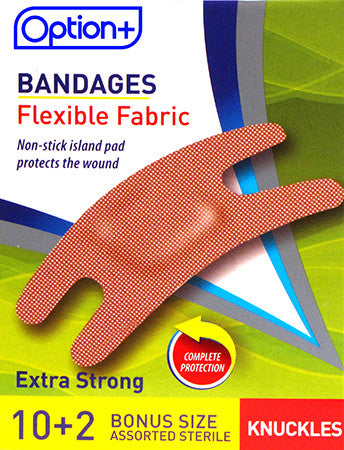 Option+ Extra Strong Flexible Fabric Knuckle Bandages | 12 Count