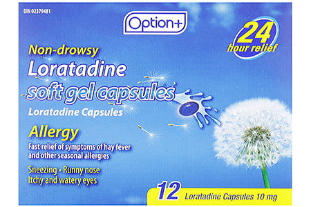 Option+ Non-Drowsy Allergy Relief Loratadine Soft Gel Capsules | 12 Capsules