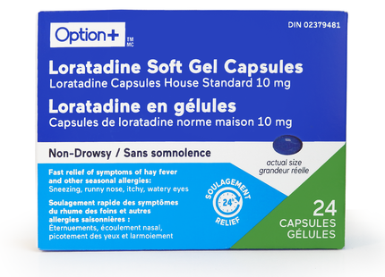 Option+ Non-Drowsy Allergy Relief Loratadine Soft Gel Capsules | 24 Capsules