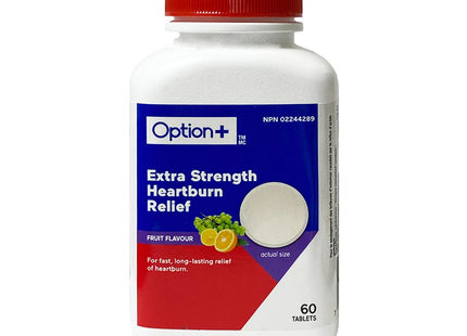 Option+ Extra Strength Heartburn Relief Chewable Foaming Tablets, Fruit Flavour | 60 Tablets