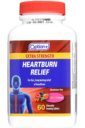 Option+ Extra Strength Heartburn Relief Chewable Foaming Tablets - Fruit Flavour | 60 Tablets