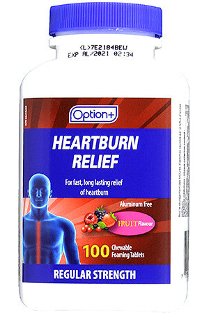 Option+ Regular Strength Heartburn Relief Chewable Foaming Tablets - Fruit Flavour | 100 Tablets