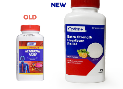 Option+ Extra Strength Heartburn Relief Chewable, Fruit Flavour | 24 Tablets