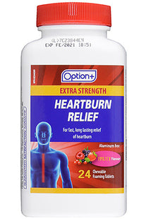 Option+ Extra Strength Heartburn Relief Chewable Foaming Flavour - Fruit Flavour | 24 Tablets