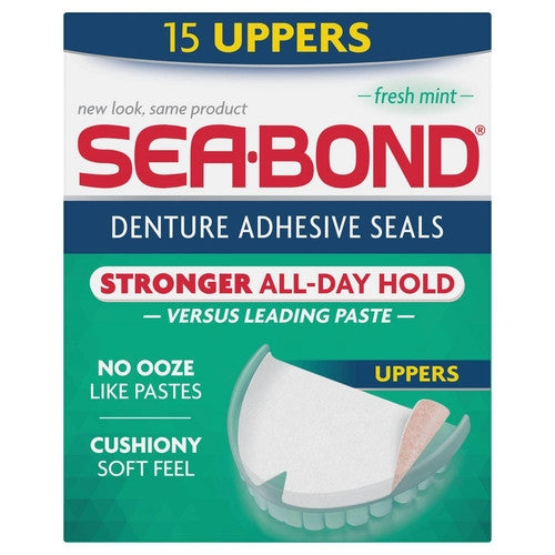 Joints adhésifs pour prothèses dentaires Sea-Bond - Menthe fraîche | 15 joints supérieurs