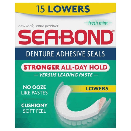 Joints adhésifs pour prothèses dentaires Sea-Bond - Menthe fraîche | 15 joints inférieurs