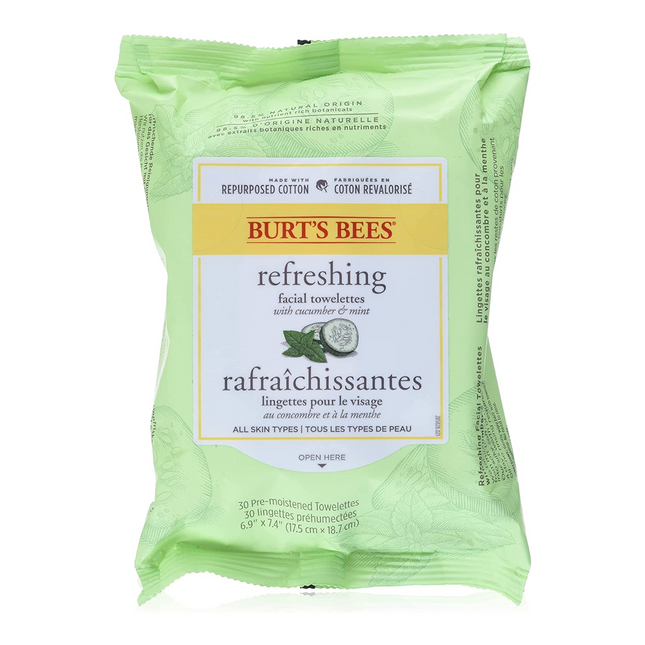 Burt's Bees - Lingettes rafraîchissantes pour le visage - Avec concombre et menthe | 30 lingettes pré-humidifiées