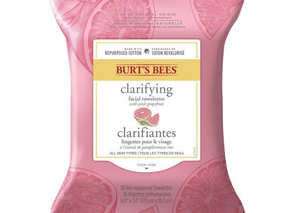 Burt's Bees - Clarifying Facial Towelettes - With Pink Grapefruit | 30 Pre-Moistened Towelettes
