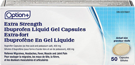 Option+ Capsules de gel liquide d'ibuprofène extra fort | 400 mg X 50 Gélules