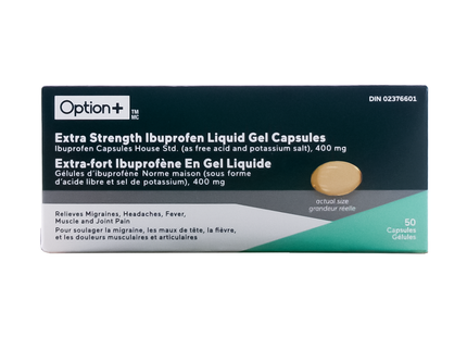 Option+ Ibuprofène 400 mg, Extra Fort | 50 gélules liquides