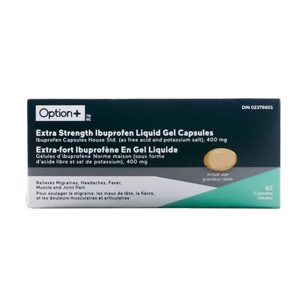 Option+ Ibuprofen 400 mg, Extra Strength | 50 Liquid Gel Caps