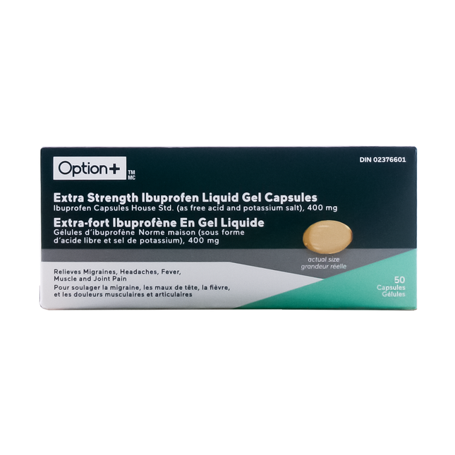 Option+ Ibuprofène 400 mg, Extra Fort | 50 gélules liquides