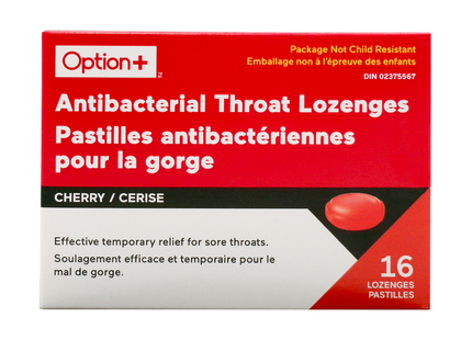 Pastilles antibactériennes pour la gorge Option+, cerise | 16 pastilles