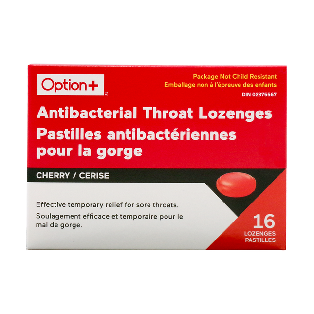 Pastilles antibactériennes pour la gorge Option+, cerise | 16 pastilles