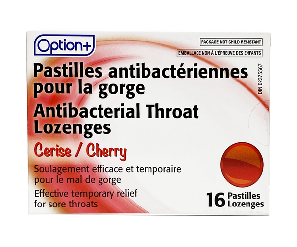 Option+ Antibacterial Throat Lozenges, Cherry | 16 Lozenges – White ...