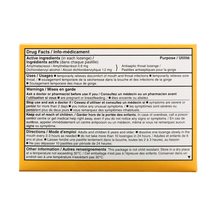 Pastilles antibactériennes pour la gorge Option+, miel et citron | 16 pastilles