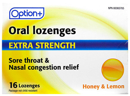 Option+ Antibacterial Throat Lozenges - Honey & Lemon | 16 Lozenges