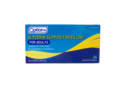 Option+ Glycerin Suppositories for Adults | 24 Suppositories