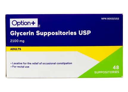 Suppositoires à la glycérine Option+ pour adultes | 48 suppositoires