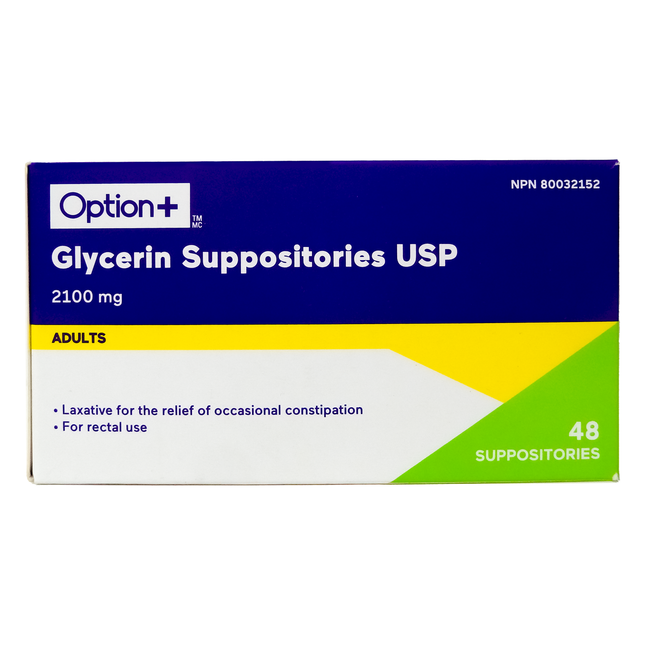 Suppositoires à la glycérine Option+ pour adultes | 48 suppositoires
