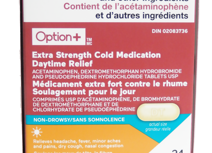 Option+ Médicaments contre le rhume extra-puissants pour soulager le jour | 24 caplets