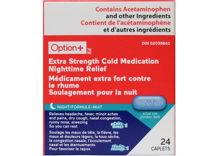 Option+ Extra Strength Cold Medication Nighttime Relief | 24 Caplets