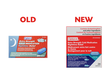 Option+ Extra Strength Cold Medication Nighttime Relief | 24 Caplets