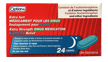 Option+ Extra Strength Sinus Medication Nighttime Relief | 24 Caplets