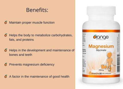 Orange Naturals - Glycinate de magnésium 180 mg | 60 gélules