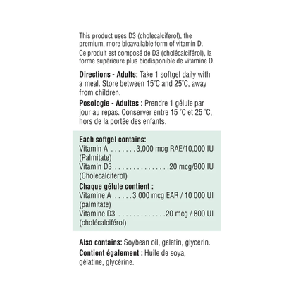 Jamieson - Vitamin A 10,000 IU + D3 800 IU | 100 Softgels